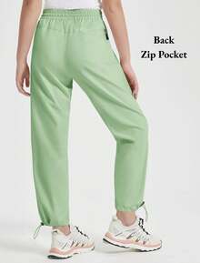 EXARUS Girls Jogger Hiking Pants Waterproof Kids Sports Quick Dry Lightweight Zipper Pockets High Waist 6-14 Years - Xanh nhạt - Xem 4