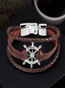 1 pieza Brazalete de joyería punk a la moda, brazalete de aleación con volante de barco trenzado, brazalete para estudiantes y parejas