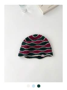 1 件复古提花针织渔夫帽，适合女士，春夏季，百搭，小脸框架渔夫帽，粉色条纹撞色手工秋季配饰