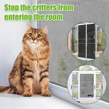 Kit de malla anti mosquitos para ventana con cinta adhesiva, de tamaño personalizable, de fácil instalación y reutilizable, de malla respiratoria negra que evita que los gatos salten por la ventana - Negro - Ver 4