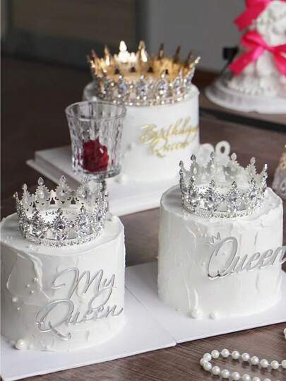 1 件精美水晶大皇冠蛋糕装饰、皇冠蛋糕装饰、泪珠皇冠，适合生日派对蛋糕装饰和婚礼摄影派对装饰。