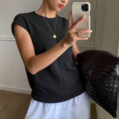 여성용 캐주얼 솔리드 컬러 패치워크 반팔 티셔츠, 여름 비즈니스 캐주얼 여성