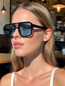 1 件双光束飞行员时尚眼镜，时尚个性化，适合日常、户外、驾驶、旅行、派对飞行员形状太阳镜