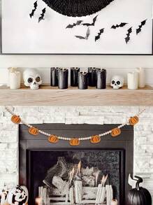 2 件 7.5 英尺南瓜木制万圣节横幅，秋季毡南瓜花环，预组装秋收南瓜花环横幅，适用于秋季感恩节派对、万圣节、卧室、鬼屋、壁炉墙、室内、室外、生日、家居悬挂装饰