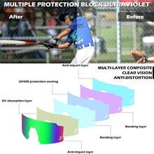 Gafas de sol para niños Lentes de sol de béisbol para jóvenes, UV400 Deportes Teens Ciclismo Gafas para niños Niñas Edad - Montura blanca negra/Espejo azul - Ver 6