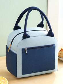 1 pieza Bolsa de almuerzo con capacidad grande y bloques de color para estudiantes - Diseño de tela Oxford portátil, revestimiento de aluminio grueso, fácil de llevar, mantiene la comida caliente y fría, adecuado para viajes al aire libre, estilos masculinos y femeninos, sin contacto con los alimentos, bolsa de almuerzo aislada, esencial para volver a la escuela