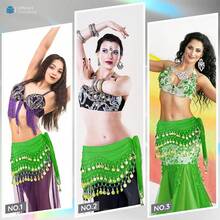 Chiffon Belly Dance Hip Scarf With 128 Coins For Yoga Class - 綠色 - 查看 5