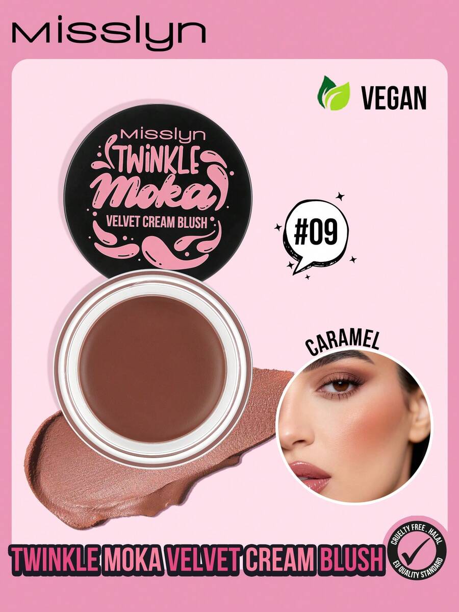 MISSLYN 1pc Shiny Mocha Velvet Blush Cream, Cream-To-Powder, Buildable Color, High Pigment, Lightweight Formula, Long-Lasting Normal Finish, Cheek Makeup, Party Look, Y2K Beauty, Valentine's Day Gift - #9 CARAMEL - View 1