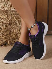 1 Pair Women's Breathable Mesh Sneakers, Lightweight Cushioned Soles, Casual Versatile Fit, Suitable For Running, Workout, Daily Commute, Comfortable For Long-Wear - Purple - View 4