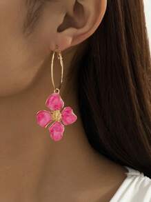 1 Pair Colorful Dopamine Gradient Resin Flower Drop Earrings For Women, Fashionable Summer Holiday Style