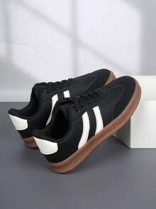 1 Pair Fashionable Lace-Up Trainers For Girls, Suitable For Back To School Season, Student Shoes For Spring & Autumn - Black - View 3