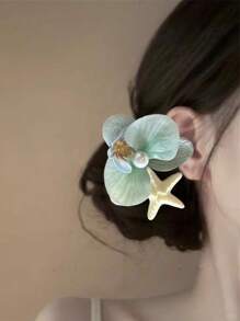 1 pièce/2 pièces Pinces à cheveux florales pour femmes, style romantique d'île tropicale de plage avec hibiscus et étoile de mer, épingle à cheveux pour les vacances d'été, accessoire capillaire, voyage, pinces à griffes, barrettes, pinces à cheveux