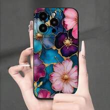 Elegant Floral Full Coverage Pattern Black TPU Full Cover Anti-Drop Protective Mobile Phone Case Suitable For IPhone17/IPhone17 Air/IPhone17 Pro/IPhone17 Pro Max/16 Pro Max/15 Pro Max/14 Pro Max/13 Pro Max/12 Pro Max