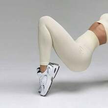 Plain Ribbed Leggings Polyamide Double Waist Textured Ribbed Leggings Evening Daily Birthday Party Sports & Fitness Airport Clothing Travel Formal & Evening Holiday - Màu be - Xem 4