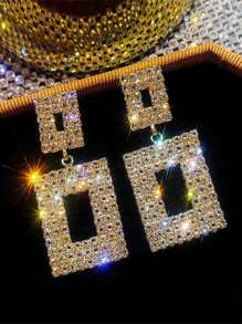 1 Pair Luxury Full Crystal Geometric Square Stud Earrings For Party, Wedding, Banquet