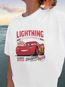 Women's Summer Tops, Cartoon Print Women's Clothes, Short Sleeve Women's Casual T-Shirts, Summer Tops, Shirts, Women's Summer Clothes, Summer Clothes, Women's Graphic T-Shirts, Women's Tops, White Tops - 白色 - 查看 7