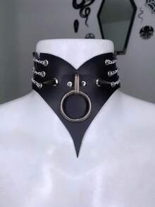 1 件黑色 PU 皮革项圈 朋克摇滚哥特风格 - 黑色 - 查看 2