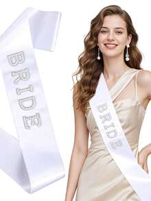 Bachelorette Sash White Bride Sash With Pearls And Rhinestones Pearl Bride Sashs For Bachelorette Party Decorations Bridal Shower Gift Wedding Parties Decorations Bridesmaid Parties Favors - White - View 6