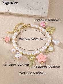 Set de joyas de 1/2 piezas de collar y pulsera con cuentas de perlas falsas con adornos de lazo, corazón, flores de cerámica y cereza para niñas