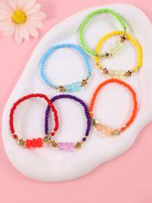6pcs/Set Rainbow Cute Transparent Colored Mini Bear Bracelets