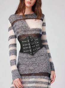 1pc Women's Black Street Style Wrap Waist Elastic Waistband, Suitable For Halloween Party, Gathering Or Daily Commute Outfit