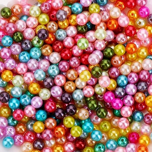 خرز بلاستيكي ملون بقطر 8 مم مع ثقوب لصناعة المجوهرات DIY، الأساور والقلائد والملابس والأعمال اليدوية (ألوان مختلطة)