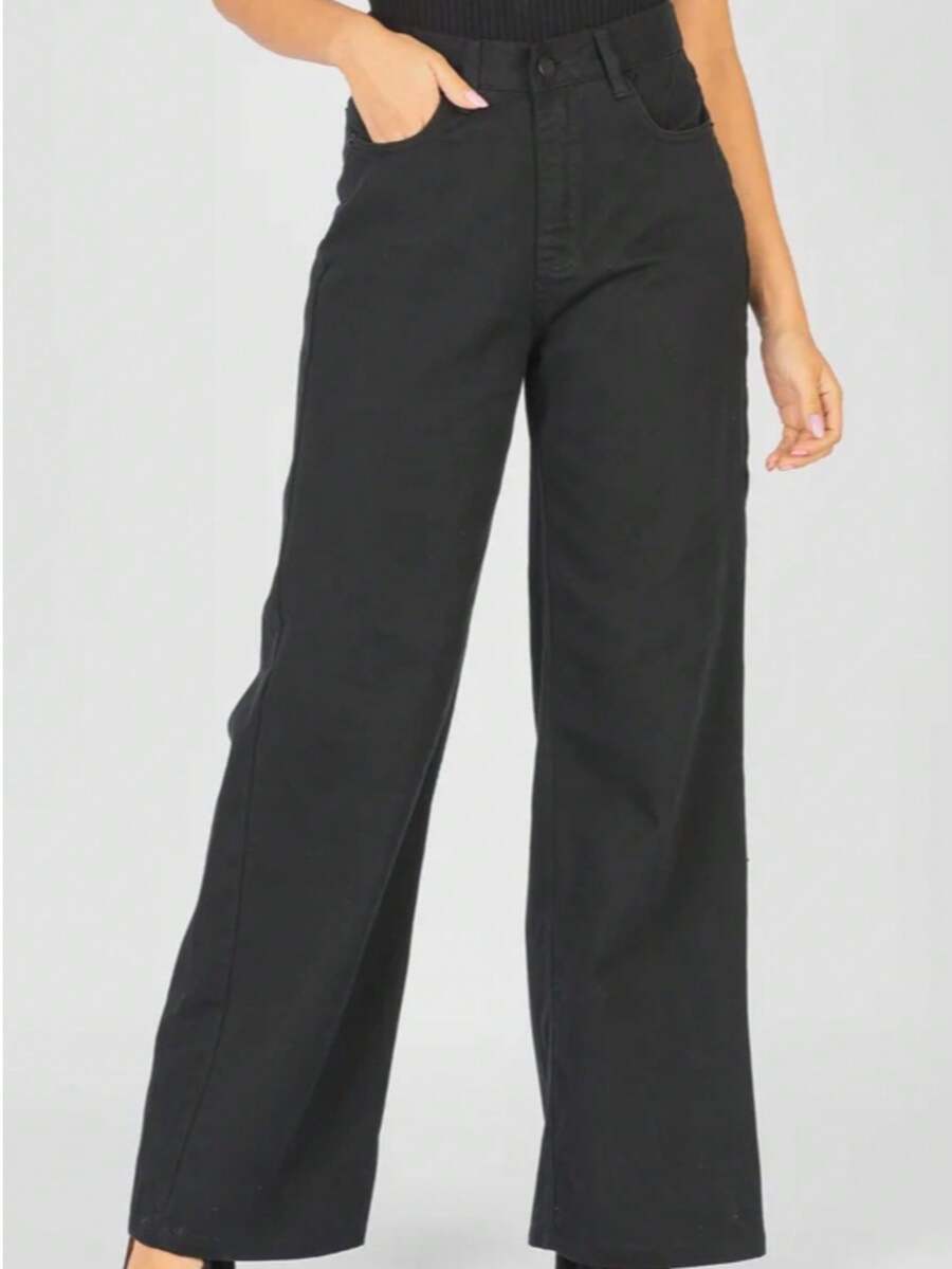 Women's Wide Leg Jeans - Black 2 - View 1