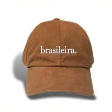 Unisex Dad Hat In 100% Cotton Twill, Brazilian Custom Curved Brim. - Brown Embroidered White - View 1