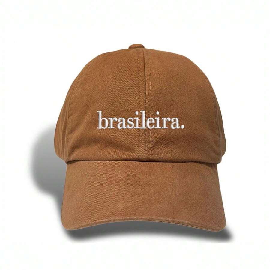 Unisex Dad Hat In 100% Cotton Twill, Brazilian Custom Curved Brim. - Brown Embroidered White - View 1