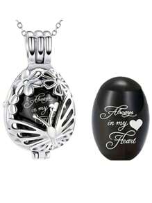 Cremation Jewelry Urn Necklace For Ashes Teardrop Butterfly Urn Memorial Locket Pendant Necklace Hollow Flower Jar Keepsake Cremation Jewelry For Women