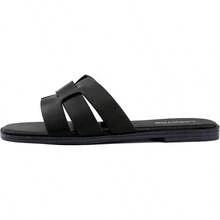 Dressy Summer Flat Sandals With Square Open Toe - Black - View 9