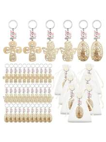 30pcs Wooden Baptism Keychain With Organza Gift Bag, Baptism, Wedding And Party Supplies