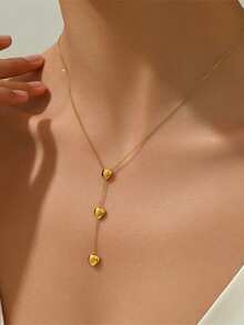 日韩风时尚气质简约三爱心流苏女款不锈钢项链锁骨链适合日常佩戴