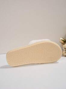 2025 New Floral Fluffy Slippers For Women, Flat Open Toe Non-Slip Indoor Outdoor Wear, Fur Slides With Chinese Style Bohemian Patch, Autumn/Winter