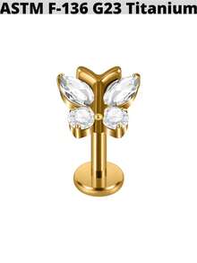 1 件 G23 钛金 CZ 花朵/蝴蝶唇钉内螺纹 CZ 雪花耳轮耳屏软骨耳轮耳环身体穿孔首饰 - 如圖 - 查看 15