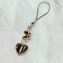 1pc Metallic Heart & Alphabet Letter A-Z Charm Phone Pendant - Black - View 35