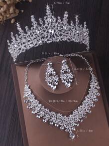 Luxury Bridal Queen Crown Headpiece Necklace Set, Baroque Style New Bride Tiara, Necklace And Earrings 3 Pieces Set