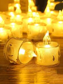 2/3/5/12/24pcs Acrylic Crystal Drip Pattern LED Electronic Candle Lights (Battery Included), Indoor Decorative Tea Light Candles, Flameless Simulated Candle Lights, Suitable For Wedding Decoration, Christmas Decoration, Holiday, Home Decor, Tabletop Decor Candles - Huang Guang - View 3