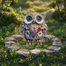 梦幻波西米亚风格亚克力猫头鹰花园桩，7.87 英寸 X 5.5 英寸 - 防风雨户外盆栽和花园装饰，异想天开的庭院艺术 - 多彩的 - 查看 1