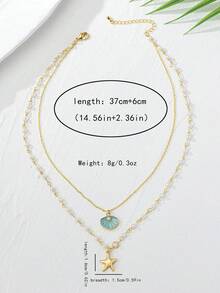 1件双层珍珠、海星和贝壳吊坠项链，设计优雅，适合女性，沙滩派对礼物 - 白色 - 查看 2