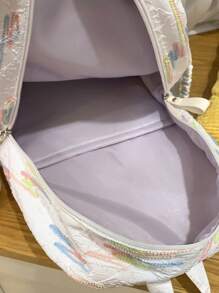 Mochila Funcional Feminina com Estampa Listrada em Cores Contrastantes, Grande Capacidade de Armazenamento para Livros, Tablets, Alças de Ombro Ajustáveis, Adequado para Estudantes, Viagens, Férias