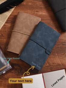 1pc Customized A6 Leather Notebook With Elastic Band, Personalized Text/Name Engraving, Bookmark/Inner Pocket, Retro Soft Cover Diary Notebook, Suitable For Business, University Notes, Journaling, Teacher's Day, Birthday, Valentine's Day, Graduation, Back To School Gifts For Students, Teachers, Friends, Couples, Colleagues, Bosses
