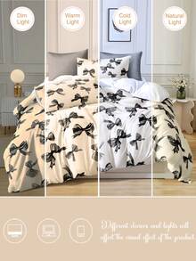 3 件水彩米色黑色蝴蝶结可爱数码印花羽绒被套套装(1 个羽绒被套 + 2 个枕套,无填充物),日常使用涤纶柔软亲肤,适用于卧室、室内、所有季节 - 彩色 - 查看 9