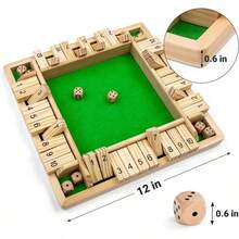 Shut The Box Dice Board Game (2-4 Players) For Kids & Adults, 4 Sided Large Wooden Board Game, 8 Dice +Shut-The-Box Rules Smart Game For Leaming Addition - 1 - Xem 7