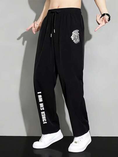 男士新款夏季七分裤，字母印花休闲运动冰丝裤，轻薄透气柔软面料，适合外出约会运动日常穿着