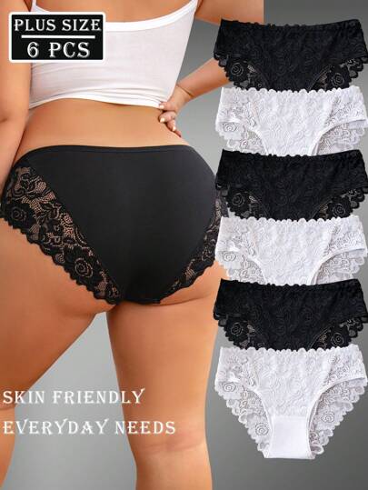 Plus Size 6pcs Floral Lace Panties Women's Lingerie