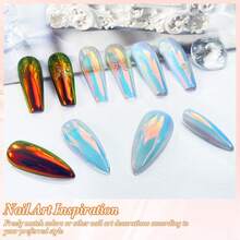 Unicorn Chrome Nail Powder, Aurora Unichrome Mermaid Aurora Nail Powder Pigment Pearlescent Nail Art Glitter Decoration For Home DIY Nail Salon Manicure - Sunset Glow,7118444 - 灰色 - 查看 7