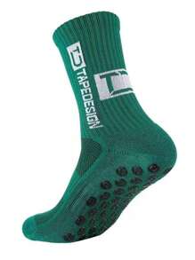 1 Par de Meias Esportivas de Futebol Antiderrapantes com Impressão de Letras para Uso Externo, Cano Médio, Masculinas