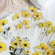 15 件透明花朵贴纸，用于剪贴簿 PET 花卉贴纸，彩色复古工艺贴纸，用于日记剪贴簿，透明花朵贴花，适用于学校用品，返校