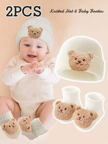 2 Pcs Baby Bear Knit Hat And Socks Set, Soft And Warm For Boys And Girls Fall And Winter Everyday Use - Multicolor - View 14